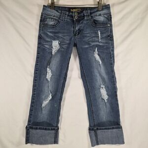 2000s Y2k Low Rise Angels Jeans Women's Size 9 Distressed Cuffed Capri Jeans...